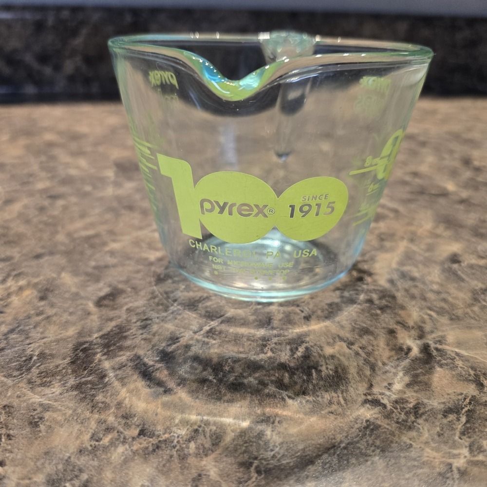 Pyrex 100th Anniversary 1915-2015 1 Cup Measuring Lime Yellow Letters ‎ USA